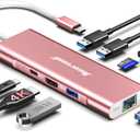Hiearcool USB C Hub Ethernet, 8in1 USBC Hub Multi-Port Adapter, USB-C to HDMI Docking Station Type C Adapter Dongle Compatible for MacBook Dell XPS HP ASUS and More Type-C Devices-Rose Gold