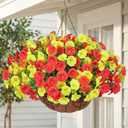 Artificial Fake Hanging Flowers Basket for Outdoors Spring Decoration, 12 Bundles Faux Silk Morning Glory Plants for Outdoor Planters Realistic UV Resistant Artificial Flowers for Outside Porch Garden
