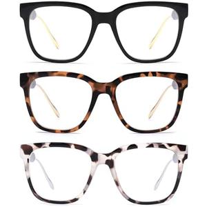 JM Oversized Reading Glasses for Women - Square Stylish Readers for Woman Men/W Blue Light Blocking Trendy Womens Reader