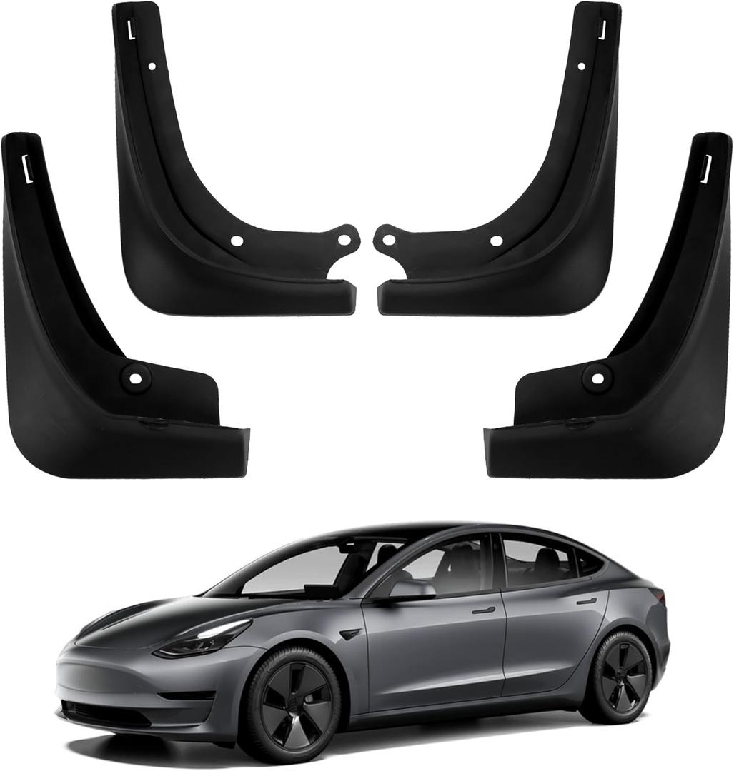 JANSION 2016-2022 Model 3 for Tesla Mud Flaps Splash Guards Fenders No Holes, No Tape All-Weather Splash Guards, Durable No Ground Cutting (Set of 4)