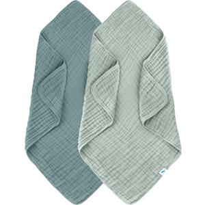 SWEET DOLPHIN Muslin Baby Bath Towels Blanket - Pack of 2 100% Cotton Towel for Babies, Infants, Toddlers - 40x40Inch - Highly Absorbent, Light Emerald