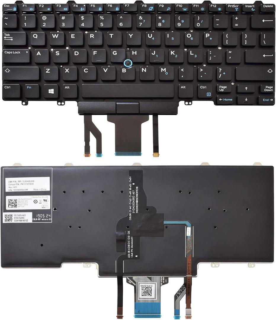 Backlit Keyboard Replacement Compatible with Dell EducationLatitude  E5450 E5470 E5480 E7450 P40G E7470 E7480,Latitude 14 5480 5488 5490 5491 7480 7490 with Pointer US Layout