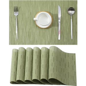 Leetaltree Pea Green Placemats Set of 6 - Heat Resistant Non-Slip Place mats for Dining Table, Washable Durable PVC Vinyl Woven Table MatsPea Green, 6