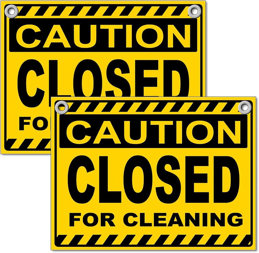 2 PC Closed for Cleaning Sign, 12x8 Coroplast Restroom Closed for Cleaning Signs with Grommets