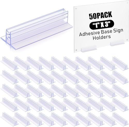 Fulmoon 50 Pcs 1 x 3 Inch Sign Holder, Adhesive Base Sign Holders Multiple Uses for Counters, Warehouses, Base Sign Holders with Strong Adhesive