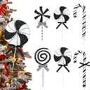 6 Pcs Black and White Candy Christmas Ornaments 16 Inches Lollipop Christmas Picks for Tree Large Peppermint Candy Cane Lollipop Ornaments for Xmas Tree Topper Holiday Decor, 3 Size