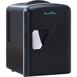 Iceblue Mini Fridge, Retro 4 Liter /6 Cans Mini Skincare Fridge, AC Plug & 12V Car Charger Mini Makeup Fridge, Compact & Portable 4A Cooling Tiny Fridge for Bedroom, Car, Office, Dorm, Gift (Black)