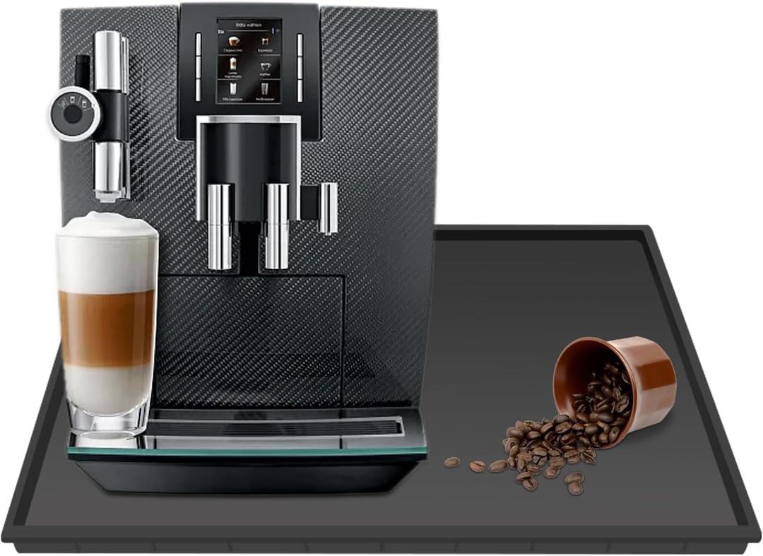 Silicone Mat Under Coffee Machine With Lip Coffee Maker Appliance Automatic Machines Espresso Accessory Black Multifunctional Rubber Base Mat (18.9 x 11.8)