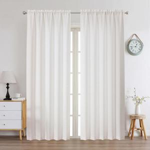 Chyhomenyc Natural Curtains 90 Inch Length 2 Panels Set, Faux Linen Textured Semi Light Filtering Soft Airy Farmhouse Window Curtain Drapes for Living Room Bedroom, 50Wx90L