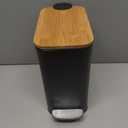 SIDIANBAN Bathroom Trash Can with Bamboo Lid Soft Close and Foot Pedal, Small Rectangular Slim Garbage Can with Inner Wastebasket for Bedroom, Office, Kitchen, 1.3Gal/5L, Black