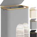 SONGMICS Laundry Hamper with Lid, 2-Section Large Laundry Basket, 34.3-gallon (130L), Removable Mesh Liner, Bamboo Handles, Collapsible, 20.5 x 15.2 x 27.8 Inches, Dove Gray ULCB513G01