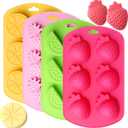 4-Pack Fruit Silicone Molds Set - Watermelon Strawberry/Lemon Pineapple Shapes Mold for Gummy, Chocolate, Jelly, Ice Cubes - Reusable Candy & Cake Decor Baking Tools