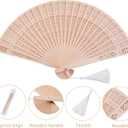 Sepwedd 50 Set Sandalwood Fan Wooden Hand Fan Baby Shower Party Favors with Organza Bags and Tassels Wooden Folding Fan