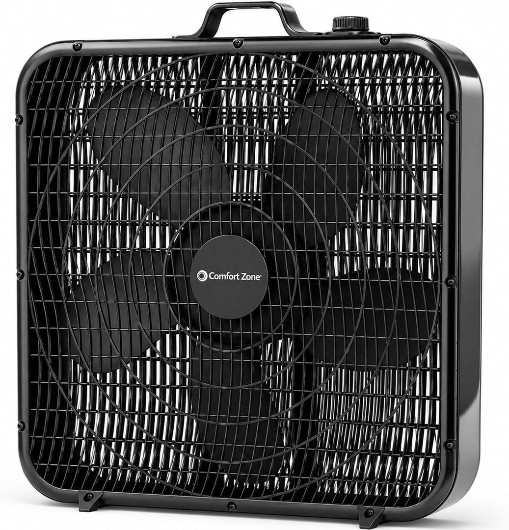 COMFORT ZONE 20-Inch Portable Box Fan with 3-Speed Control - Black