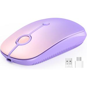 VssoPlor Type C Wireless Mouse, USB C MacBook Wireless Mouse Dual Mode 2.4G Cordless Mice with Nano USB and Type C Receiver Compatible with PC, Laptop, MacBook, iPad-Gradient Purple