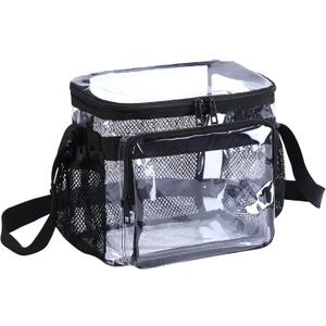 Stadium Approved Clear Lunch Bag - Heavy Duty Medium Transparent Box for Work Correctional Officers Men & Women (Black)