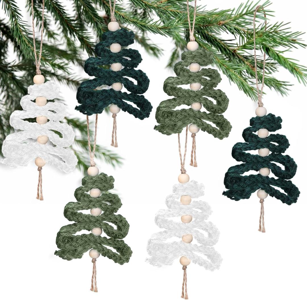 Hoolerry 12 Pcs Crochet Christmas Ornaments Knitted Christmas Tree Shape Ornaments, Vintage Boho Decorations for Xmas Tree, Home, Car Accessories, DIY Xmas Party Decor, Country Farmhouse