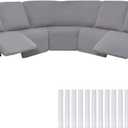 Peryiter 7 Pcs L Shape Sectional Recliner Sofa Covers 5 Seat Sectional Couch Covers Milk Silk Velvet Stretch Reclining Sofa Slipcover Furniture Protector for Living Room(Light Gray,Milk Silk)