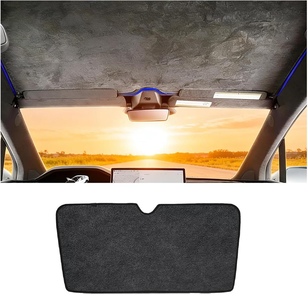 Windshield Glassroof Sunshade Compatible with Tesla Model X 2021-2026[No Gaps, Never Sag], Upgrade Soft Suede Glass Sunroof Sun Shade Foldable Heat Insulation Shield(Black)