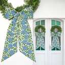 HunnmingRe 2 Pcs Hydrangea Bow Wreath Sash 24 x 16 Inch Christmas Wreath Sash for Front Door Holiday Floral Burlap Bow Accessories for Doorway Indoor Outdoor Garland Home (Blue Green)