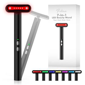 Led-Light-Therapy, 7 Color Face Skincare Wand with Facial Massager LED Face Skin Rejuvenation for Face & Neck & Eye Skincare Equipment Red Light Wand (Black)