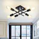 6-Light Semi Flush Mount Ceiling Light Fixture, Industrial Black Close to Ceiling Lighting, Modern E26 Base Sputnik Chandelier Ceiling Lamp for Kitchen Bedroom Living Room Hallway
