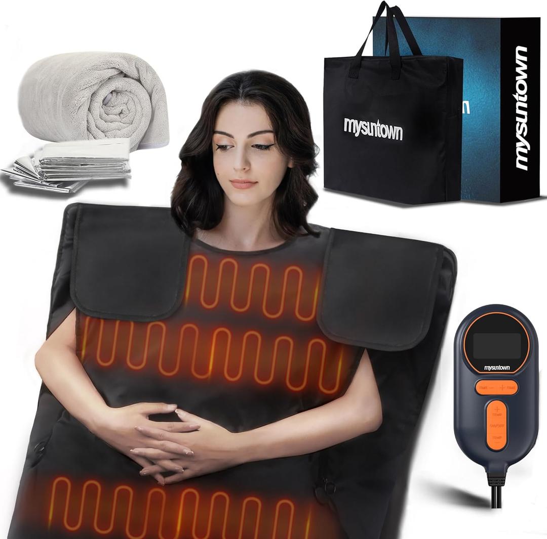 mysuntown Infrared Sauna Blanket Detoxify Bodies and Weight Benefit Personal Body Health at Home Portable Sauna Blanket for Home with Red Light Therapy 6.23ft x 2.95ft 86-158 20-60 Minutes Timer