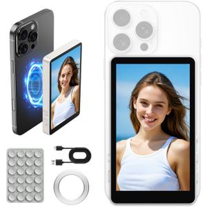 XJUGEZ Phone Vlog Selfie Monitor Screen for iPhone, Back Camera Monitor Screen with Remote Control, 2500mAh Battery, Strong Magnetic Vlog Camera 4K for YouTube, Live Stream, TikTok-No Delay