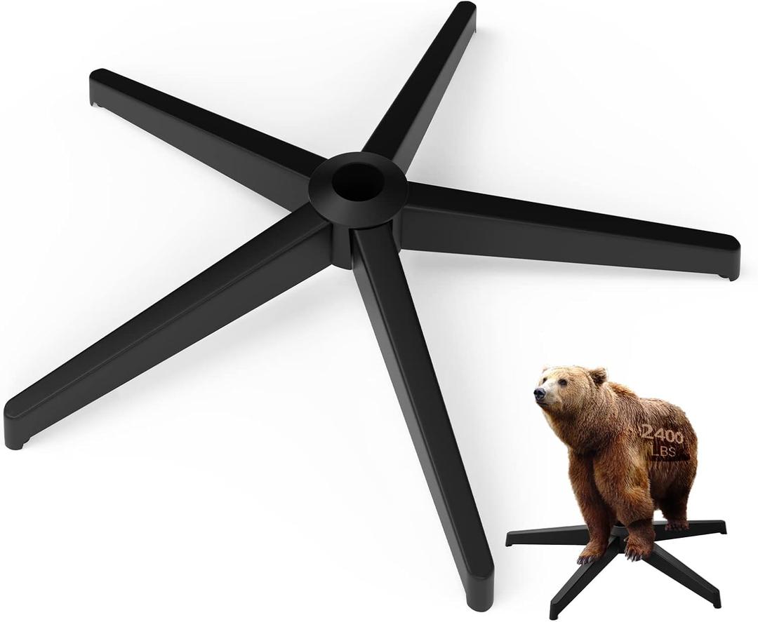 MASTERY MART 28 Inch Office Chair Base, Heavy Duty 2400 Lbs, Reinforced Metal Desk Chair Replacement, Universal Gas Cylinder Hole Caster Socket, Matte Black