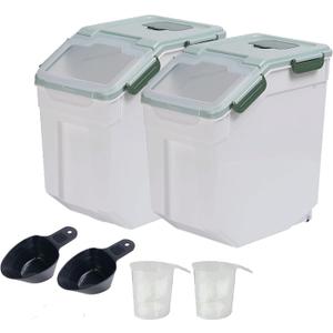 Large Flour Storage Container Bin 25lb, 2Pack Airtight Rice Storage Containers with Wheels Seal Locking Lid, BPA Free with Measuring Cup&Scoop for Flour, Rice, Grain(Green)