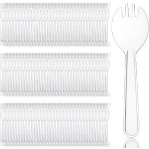 Tioncy 150 Pcs Disposable Plastic Sporks Individually Wrapped Disposable Sporks 4.5'' x 1.26'' 2 in 1 Fork and Spoon Set Serving Utensils for Dessert Restaurant Party Supply(Clear)