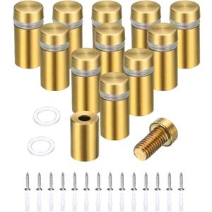 Uxcell 12 Pcs 1/2" x 1" Standoff Screws Stainless Steel Wall Mount Sign Mounting Hardware Kit with 14pcs Screws for Hanging Acrylic Glass Signs Advertising Boards, Brushed Gold