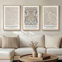 Framed Large William Morris Canvas Wall Art Set of 3, Vintage Neutral Botanical Floral Prints, Nature Artwork for Living Room, Bedroom, Hallway or Office Decor, 16x24 Inch