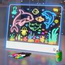 16" Led Drawing Board for Kids Rechargeable, Portable Doodle Glow LED Note Board with 7 Colors, Light Up Acrylic Dry Erase Lumi Board with Stand, Easter Gifts Teen Boys & Birthday Gifts(White) (1PACK)