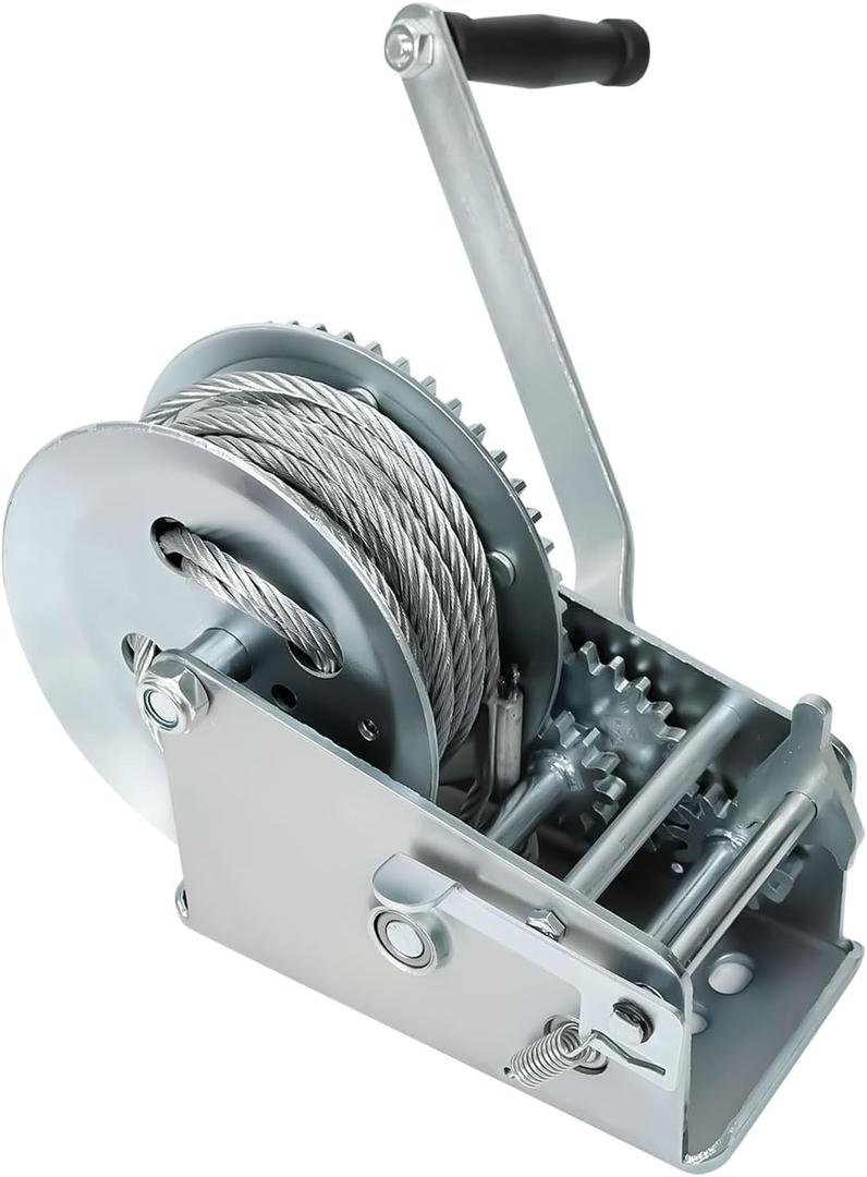 BLACKHORSE-RACING 3500 lbs Hand Winch with 33FT Cable, Hardened Steel 2 Gear Manual Crank Winch for ATV RV Boat Trailer Truck Marine Winch Heavy Duty Hand Crank Winch with Hook