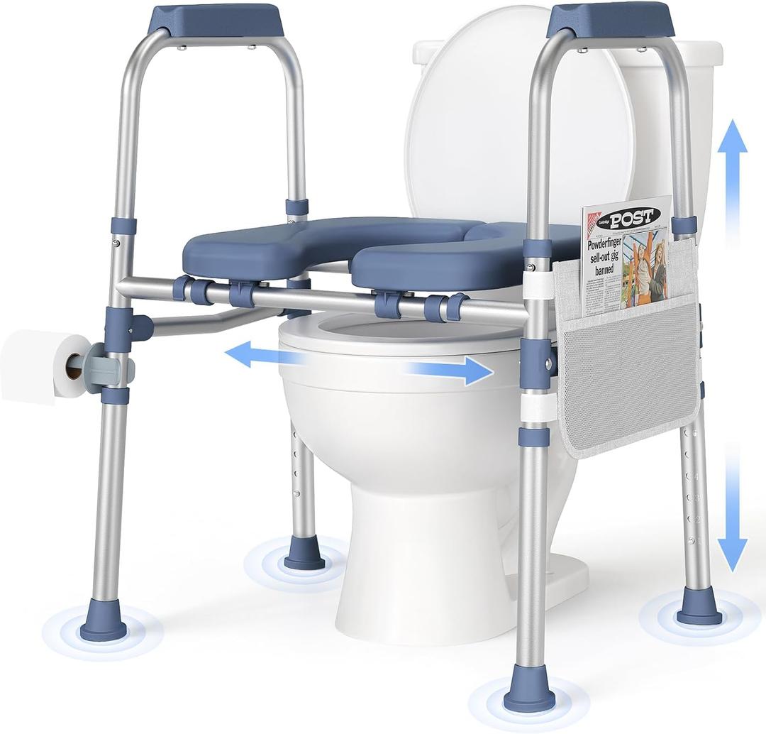 FSA/HSA Padded Toilet Seat Riser for Seniors, Heavy Duty Raised Toilet Seat with Handles Adjustable Standalone Toilet Safety Frame, Elderly Assistance Products for Bariatric, Pregnant, Surgery