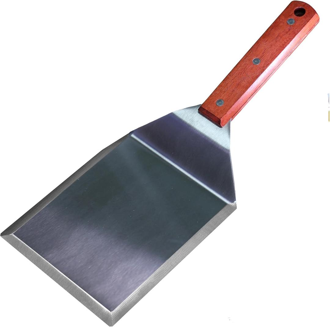 La Cuisine Extra-Wide Spatula Stainless Steel with Wooden Handle for BBQ Flat Top Griddle Blackstone Grill Pancake Smash Burger Tool Hamburger Turner, Heavy-duty 5x6 Stainless Steel, 1 Pound Weight