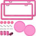2 Pack License Plate Frame for Car Matte Metal Aluminum Rust-Proof License Plate Holder Cover Gloss Black Front Rear Number Tag Frame for Men Women Universal Fit (Pink)