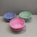JOYIN 3 Pcs Easter Bamboo Baskets, Blue, Pink, Green Round Woven Goodie Basket with Folding Handle, Empty Gift Basket for Easter Egg Hunt, Kids Party Treats Picnic Favors