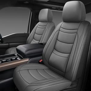 NS YOLO Leather Car Seat Covers Full Set,Universal Fit for Most Cars,SUVs and Sedans,Waterproof Luxury Leatherette Cushions, 5 Seats Protectors (Grey, Front Pair-2 Seats(Driver and Passenger))