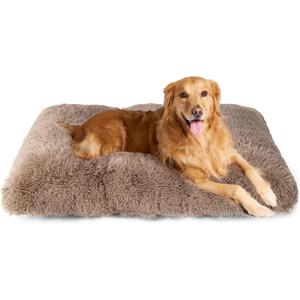 EHEYCIGA Fluffy Dog Crate Bed for Extra Large Dogs, Plush Faux Fur Crate Pad, Calming Anti Anxiety XL Dog Bed, Washable Soft Warm Mat with Non-Slip Bottom, Camel (41.3 x 27.5)