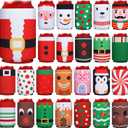 24 Pcs Christmas Beer Can Coolers Sleeves Bulk Collapsible Drink Insulator Sleeve Neoprene Xmas Santa Snowman Reindeer Beverage Coolies for Party Favors