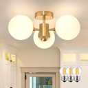Mid Century Modern 19 Inch Brass Semi Flush Mount Ceiling Lights 3-Light Frosted Globe Glass Gold Chandelier Modern Light Fixtures Ceiling Lights Fixture for Bedroom Hallway Entryway