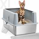 WoofiGo XL Stainless Steel Litter Box, High Sided Litter Pan for Big Cats