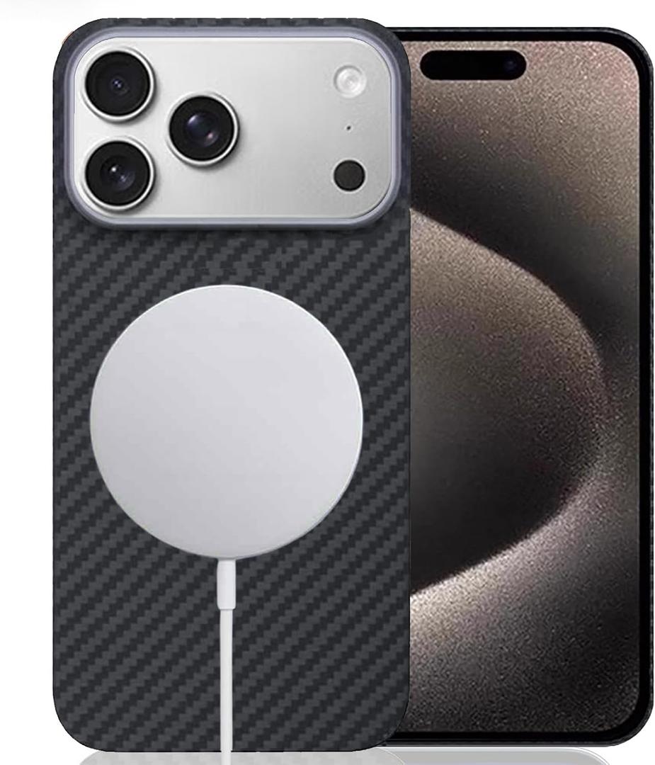 Sisyphy Aramid Fiber Case for iPhone 17 Pro with Carbon Fiber Texture (Compatible for MagSafe), Super Slim Light Protective Cover Skin, Soft Touch Sturdy Durable Snap-on Back Cover