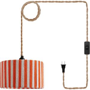 Rattan Pendant Light Plug in: Boho Hanging Lamp Plug in Boho Pendant Light Fixture for Living Room, Bedroom, Dining Room,Kitchen, E26 No Bulb