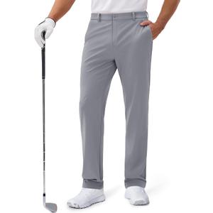 MAGCOMSEN Men's Golf Pants Classic Fit - 30"/32"/34" Stretch Water Resistant Quick Dry Flat Front Dress Pants with 5 Pockets (38W x 32L, Light Grey)