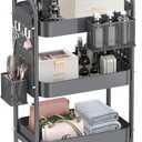 ALVOROG 3 Tier Rolling Cart with DIY Pegboards Metal Utility Cart with Wheels Handles Baskets Hooks, Storage Cart for Office Kitchen Bathroom(Gray) (Grey)