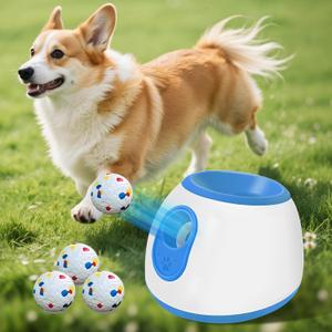 Automatic Ball Launcher for Dogs - 2025 Upgraded Thrower Machine with 3 Launching Distance(10/20/30FT) 3 ETPU Tennis Balls, Interactive Dog Ball Thrower Mental Stimulation Training Dog Toys
