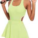 Women Tennis Dress with Built-in Shorts Crisscross Backless Cutout Removable Padded Bra for Sports (Small, Olive Green)